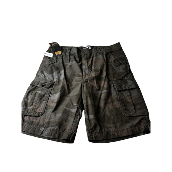 Roundtree & Yorke Mens Washed Utility Cargo Shorts Camo Ripstop Grey Black 40 - Picture 6 of 13